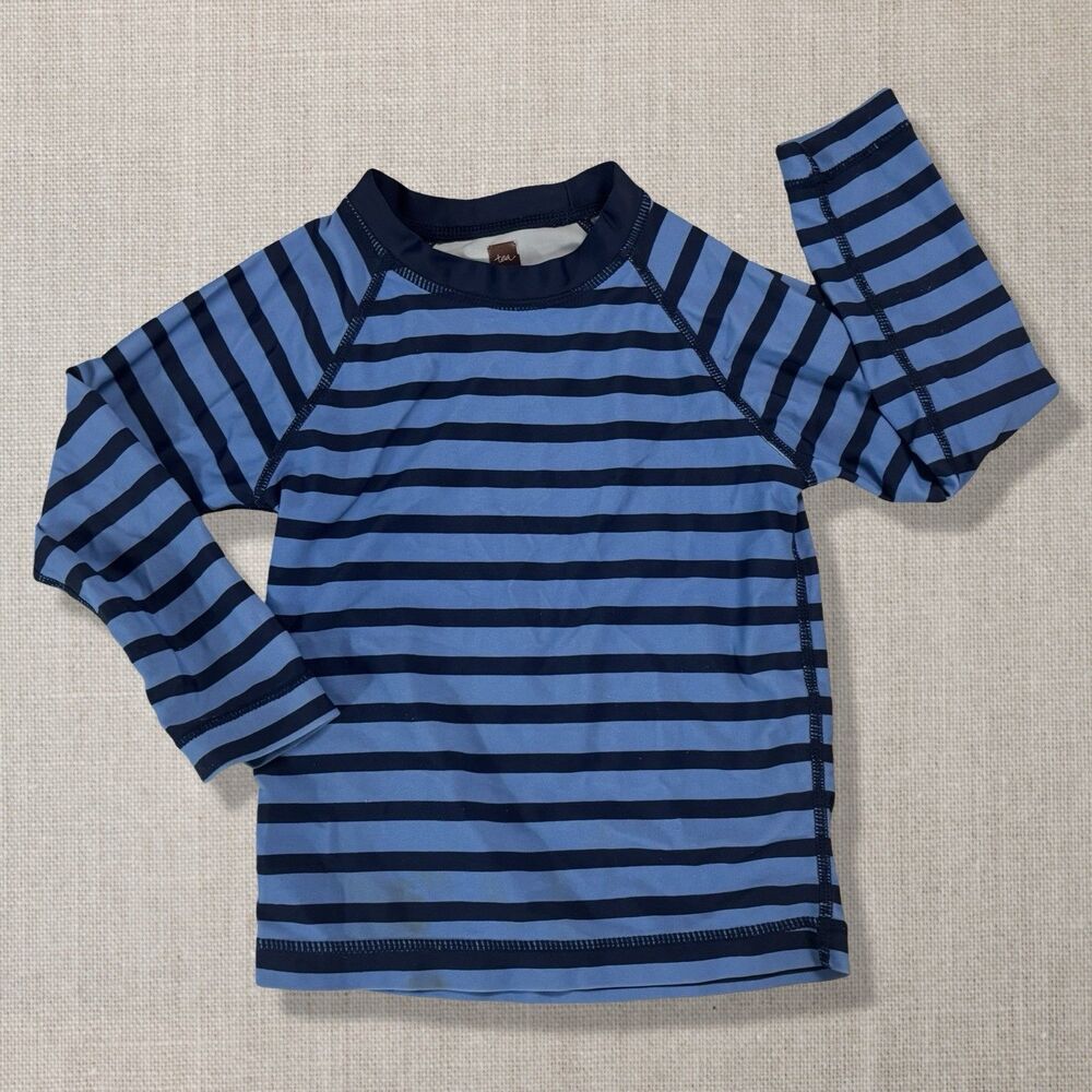 Tea Collection Rash Guard Swim Top Blue Striped Long Sleeve Size 2
